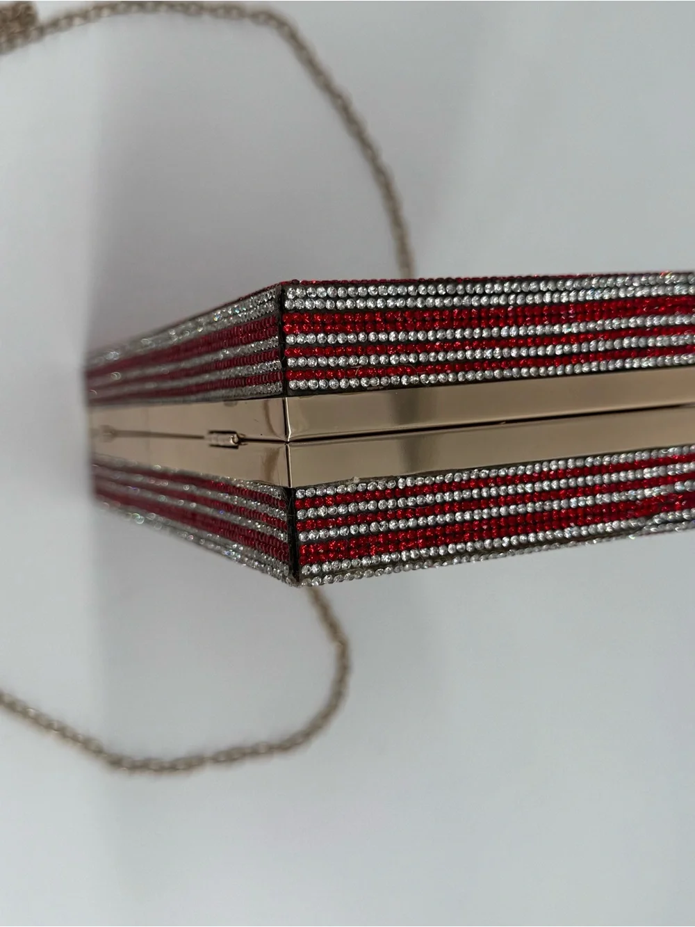 Fashion Express Red Crystal Evening Clutch with Gold Chain Strap